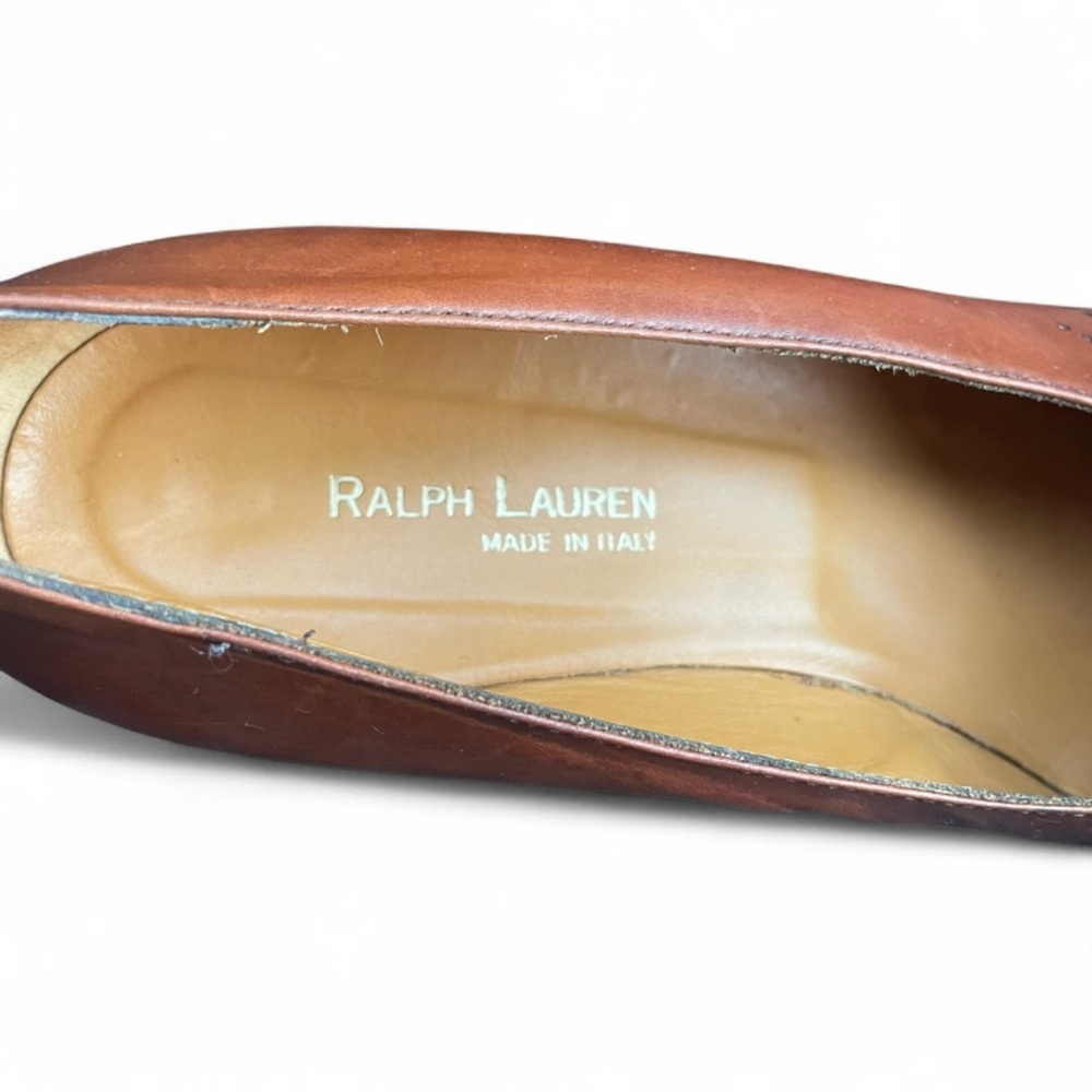 Ralph Lauren Vintage Italian Leather Brogue Loafer Cap Toe Pumps Tan US 8 - Picture 2 of 5